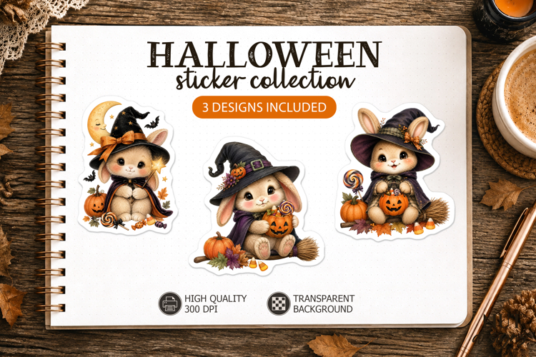 Cute Halloween Stickers Baby Bunny witch