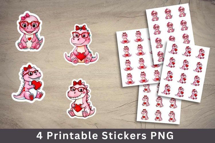 valentine sticker printable - pink dino stickers