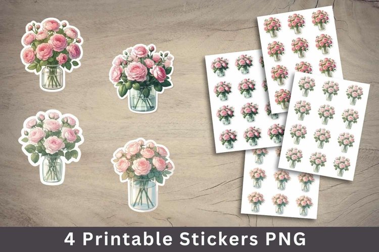 valentine sticker printable - pink roses in vase stickers