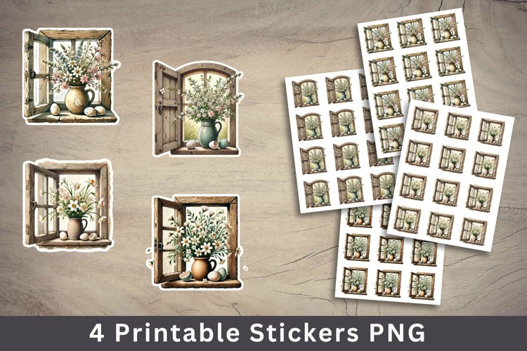 easter sticker printable - windows and eggs
