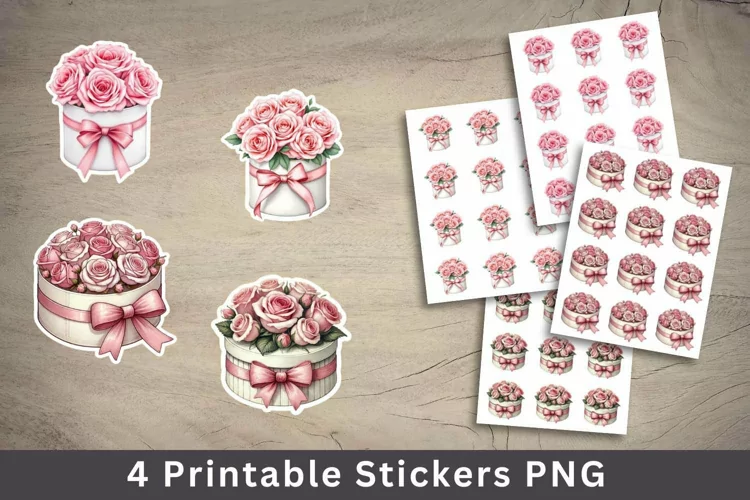 valentine sticker printable - flower bucket stickers