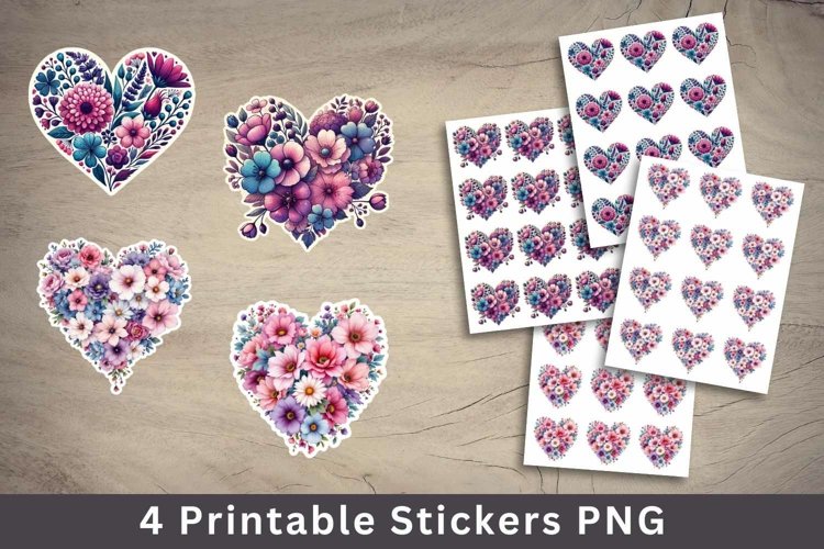 valentine sticker printable - floral heart stickers