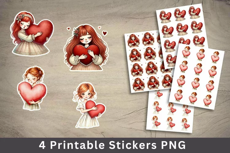 valentine sticker printable - girl heart stickers