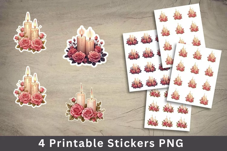 valentine sticker printable - roses candle stickers