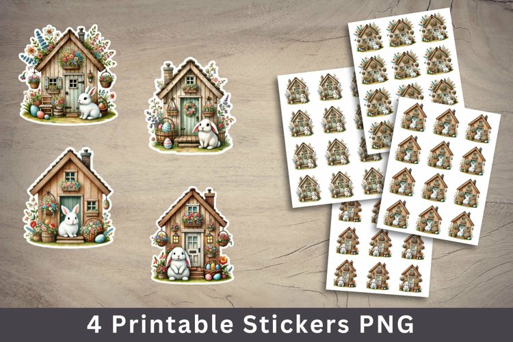 easter sticker printable - house with rabbit example image 1
