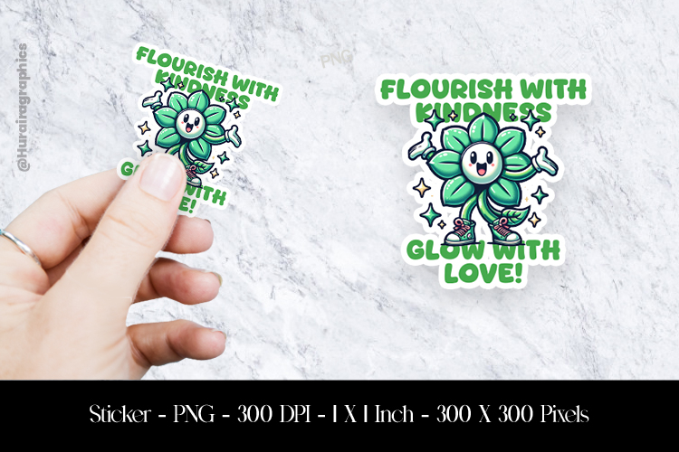 Flourish with Kindness Flower Sticker Design PNG