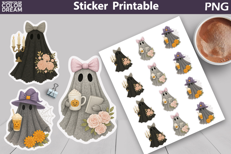 Ghost Lace Bow Floral Sticker | Cute Halloween Sticker