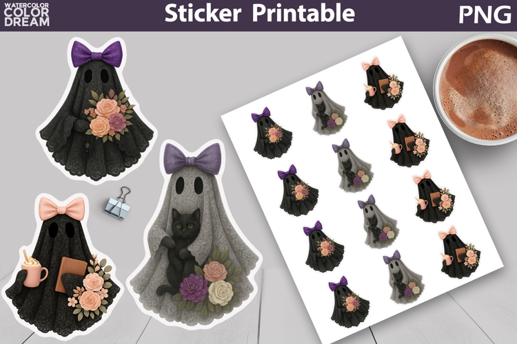 Ghost Lace Bow Floral Sticker | Cute Halloween Sticker