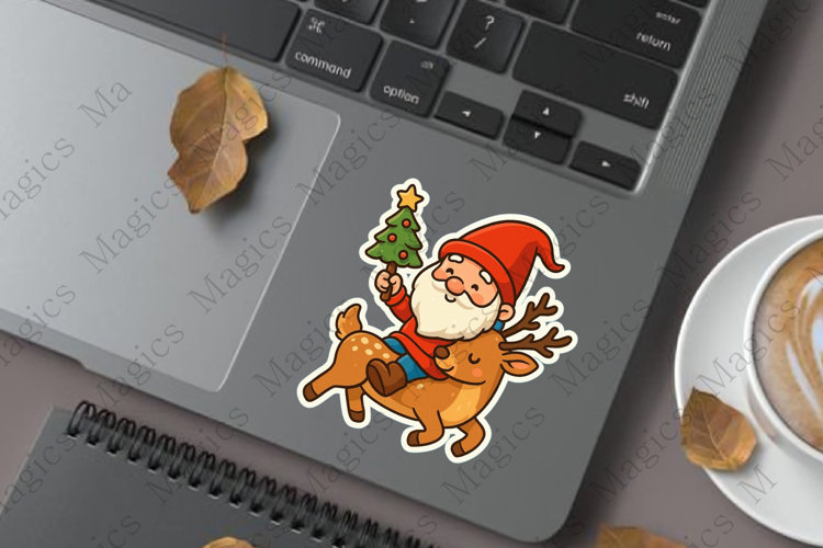 gnome sitting on deer Sticker