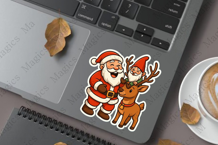 Santa Claus laughing with gnome Sticker