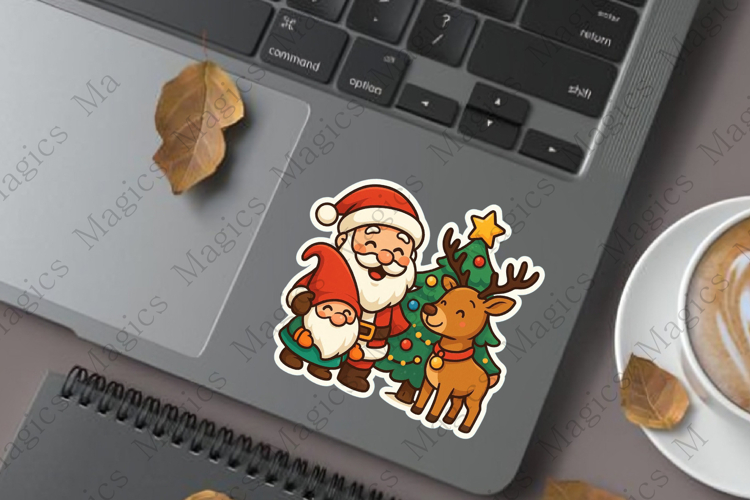 cheerful Santa Claus hugging a gnome Sticker