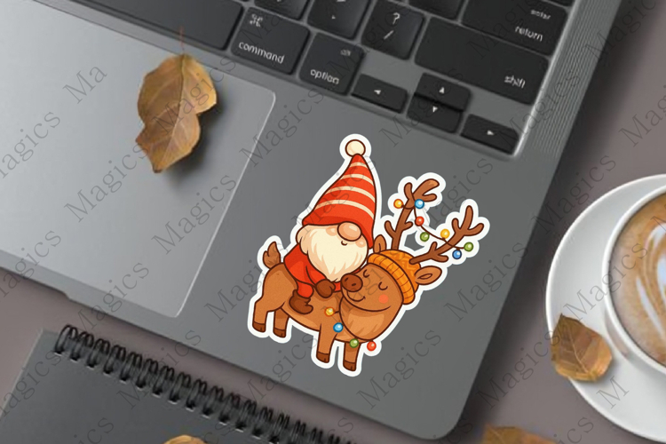 gnome sitting on reindeer Sticker