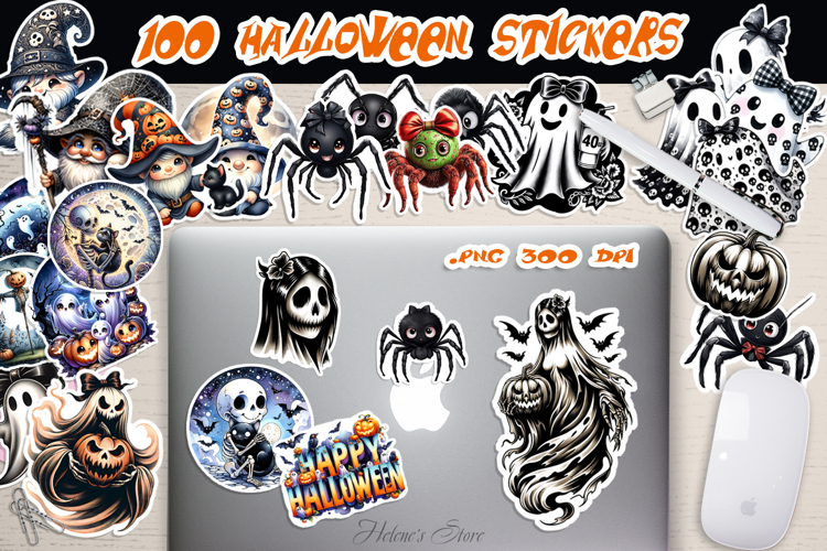 Retro Halloween Stickers Printable BUNDLE | Cute Spooky PNG