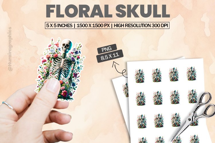 Floral Skull|Printable Animal Sticker