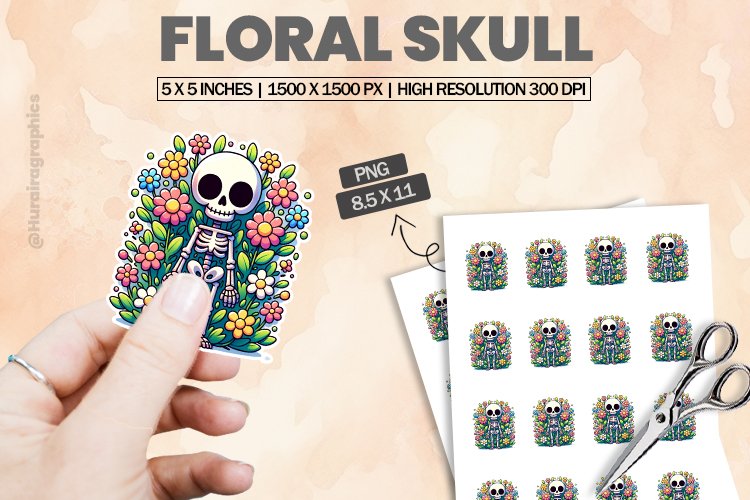 Floral Skull|Printable Animal Sticker