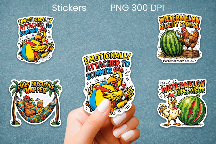 Funny summer chicken stickers PNG | Farm sticker printable