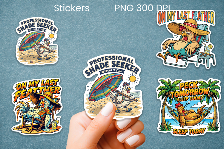 Funny summer chicken stickers PNG | Farm sticker printable