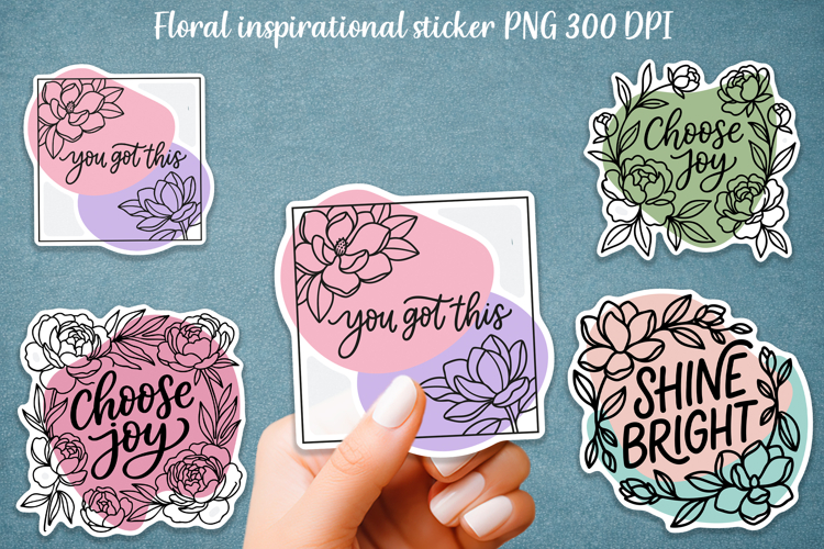 Floral Inspirational Quote Stickers PNG Pack