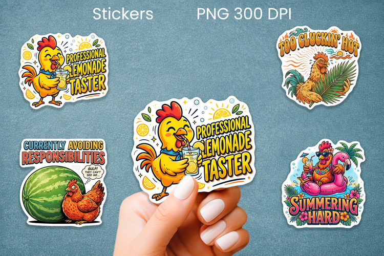 Funny summer chicken stickers PNG | Farm sticker printable