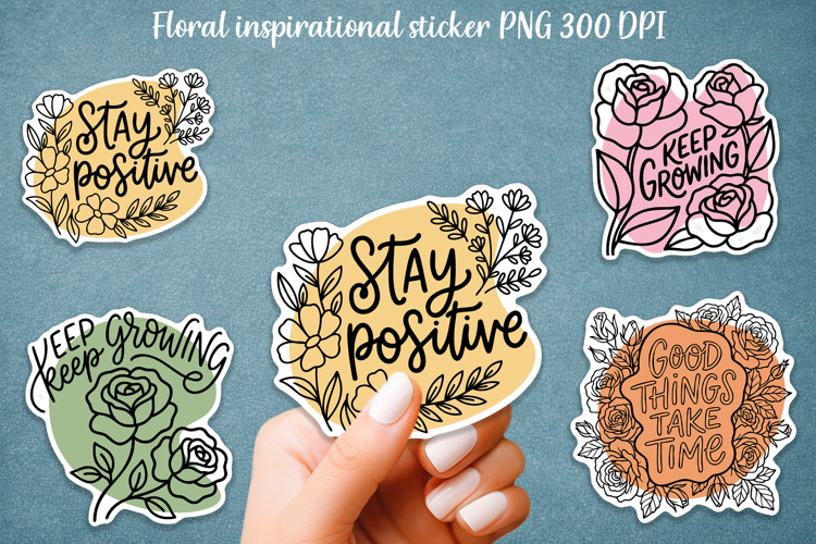 Floral Inspirational Quote Stickers PNG