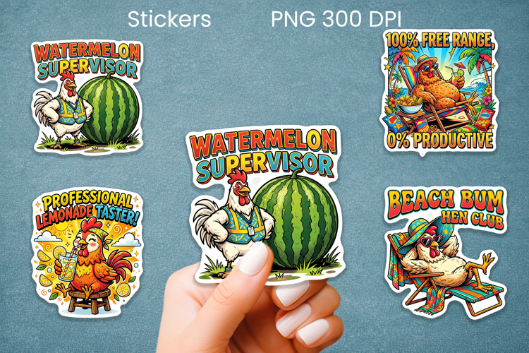 Funny summer chicken stickers PNG | Farm sticker printable