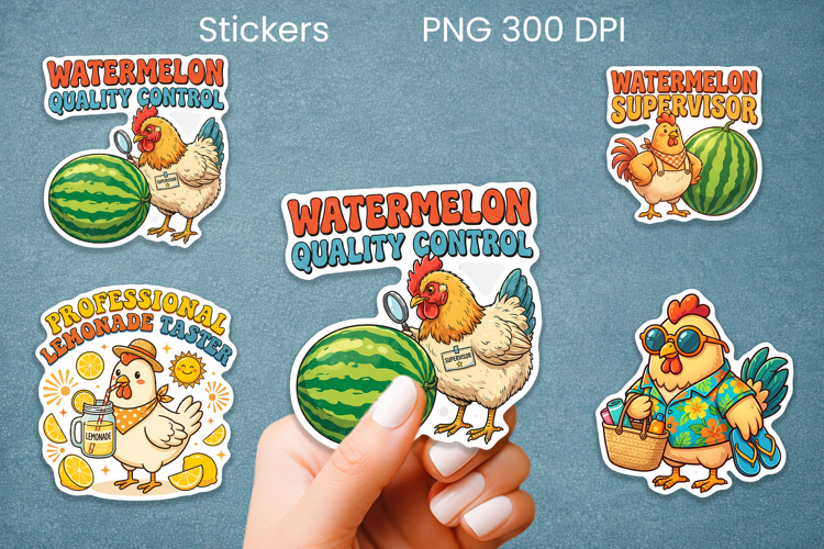 Funny summer chicken stickers PNG | Farm sticker printable