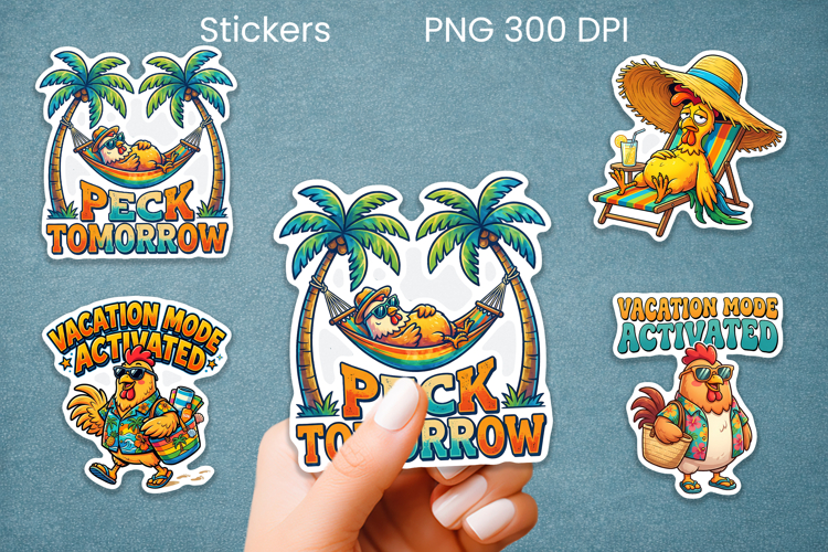Funny summer chicken stickers PNG | Farm sticker printable