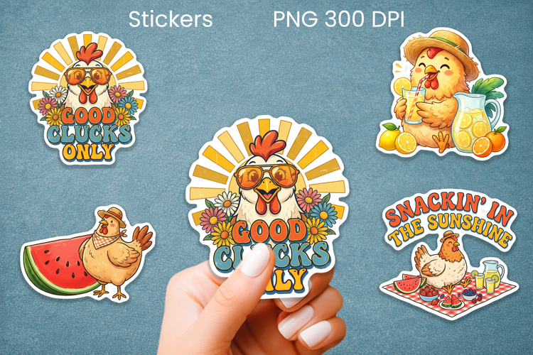 Funny summer chicken stickers PNG | Farm sticker printable