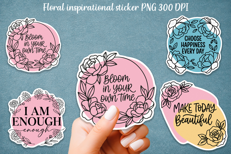 Floral Inspirational Quote Stickers PNG
