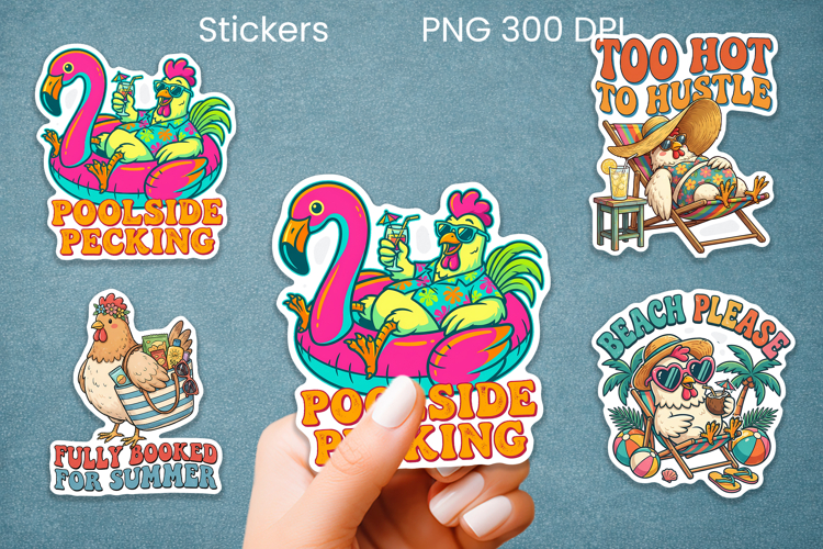 Funny summer chicken stickers PNG | Farm sticker printable