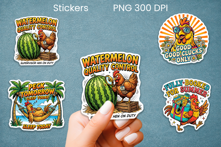 Funny summer chicken stickers PNG | Farm sticker printable