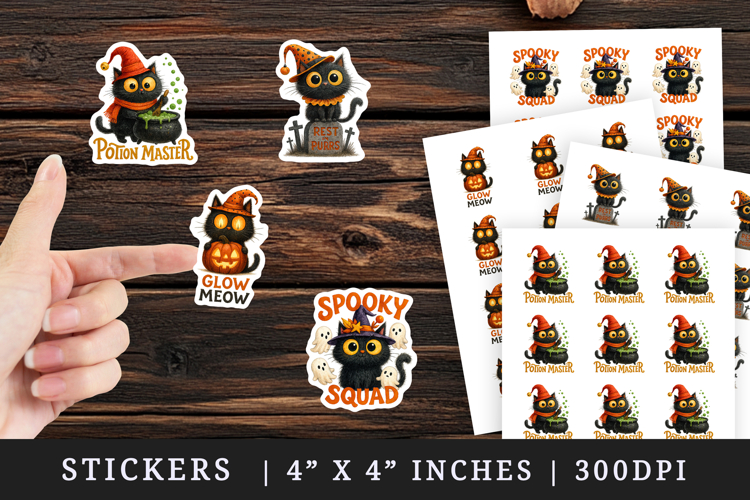 Halloween black cat quote sticker sheet sublimation design