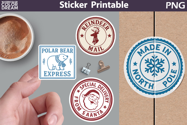 Christmas Stamp Sticker Printable | Santa Claus Sticker