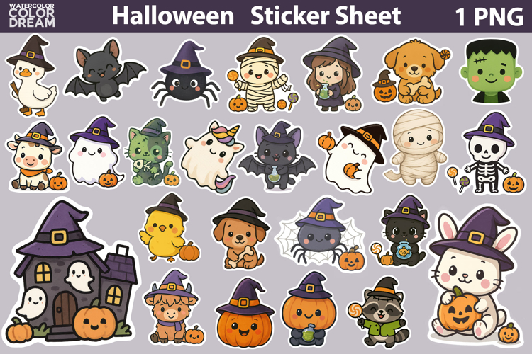 Halloween Sticker Sheet | Cute Characters Sticker example image 1