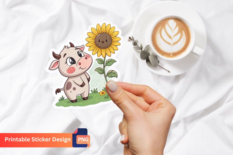 Baby cow sunflower Sticker, Adorable baby cow Sticker