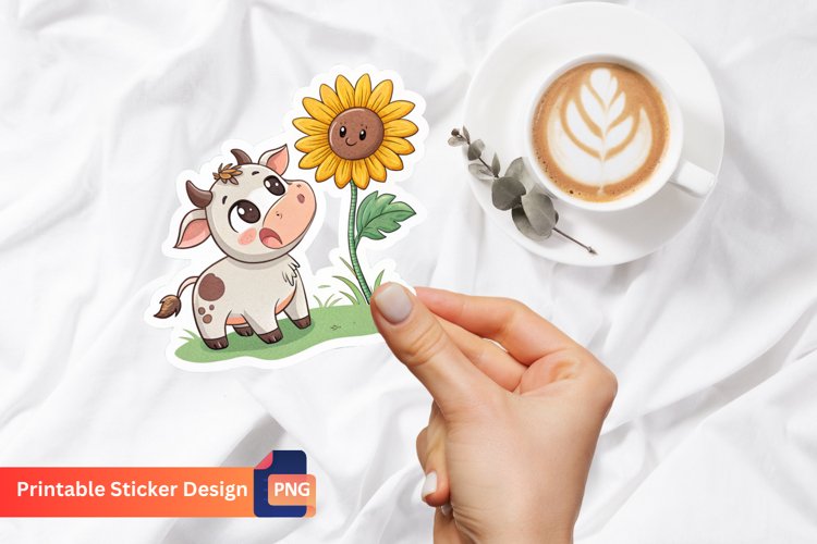 Baby cow sunflower Sticker, Adorable baby cow Sticker