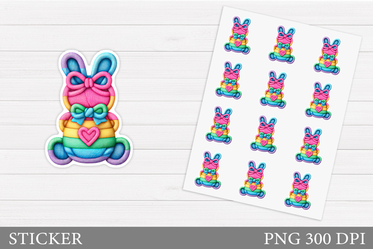Colorful Bunny Sticker Design. Bunny Bow Sticker Printable