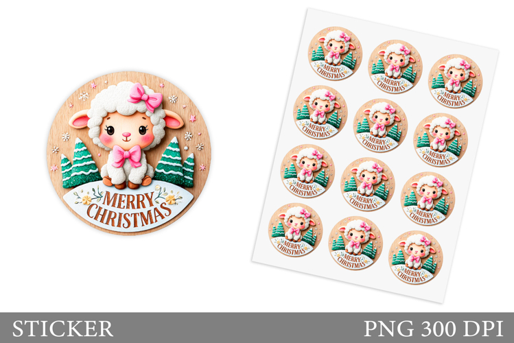 Christmas Lamb Sticker Design.Christmas Sticker Printable
