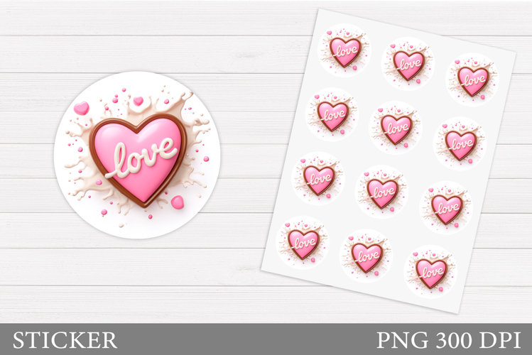 Heart Sticker Printable. Valentines Round Sticker Design