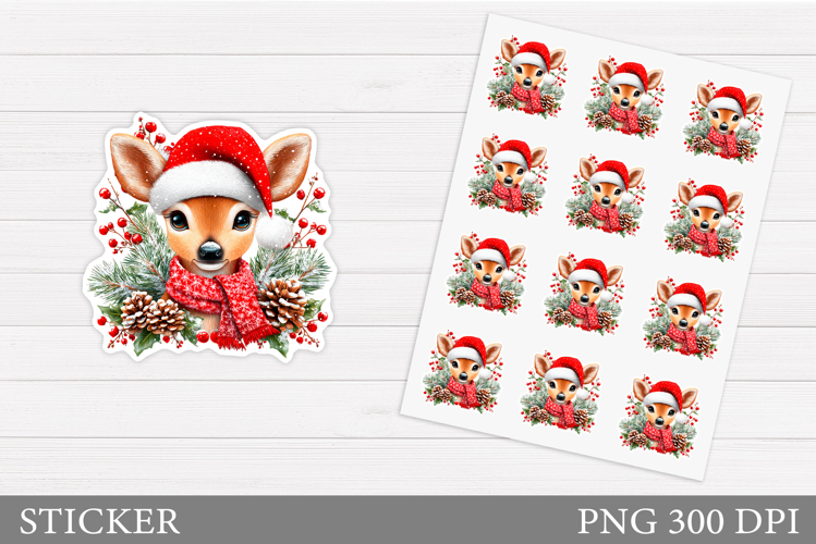 Christmas Deer Sticker Design. Christmas Sticker Printable