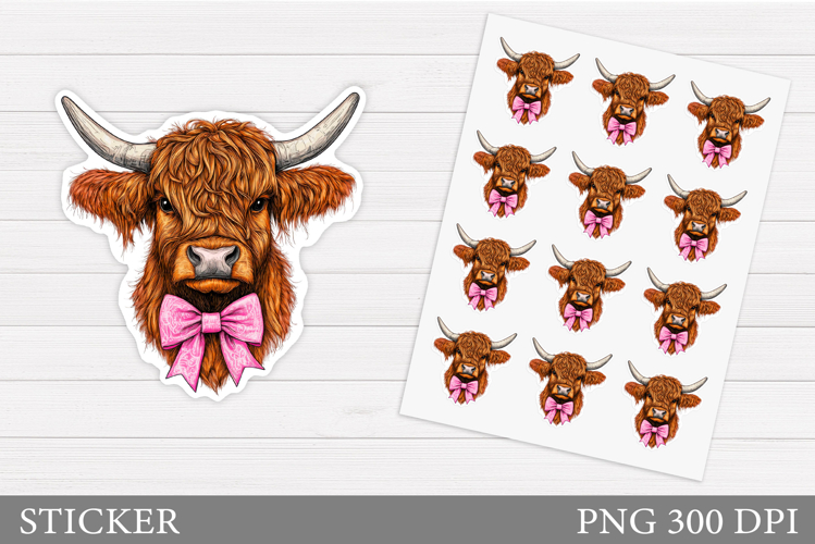 Highland Cow Sticker Design. Cute Cow Sticker Printable
