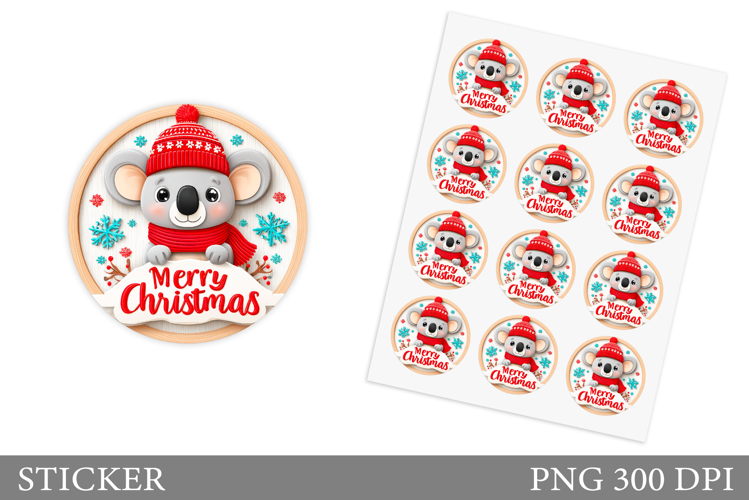 Christmas Koala Sticker Design. Christmas Sticker Printable