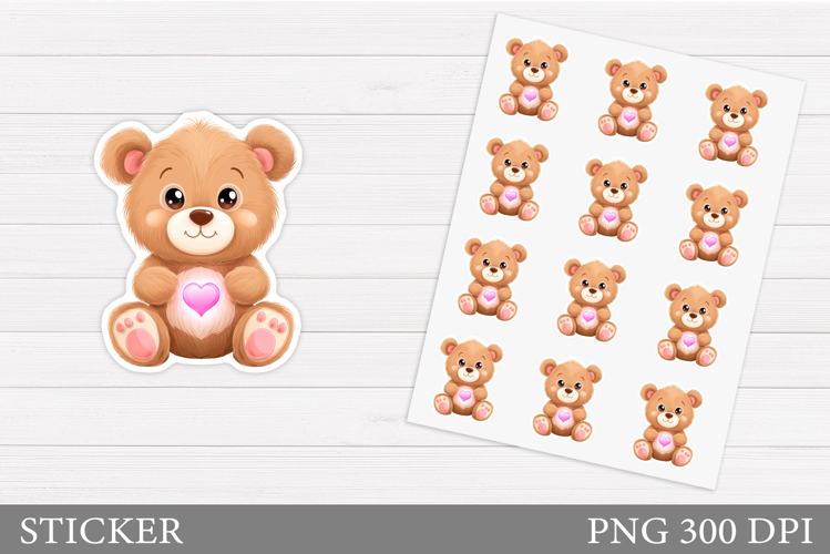 Valentines Bear Sticker Design. Valentines Sticker Printable