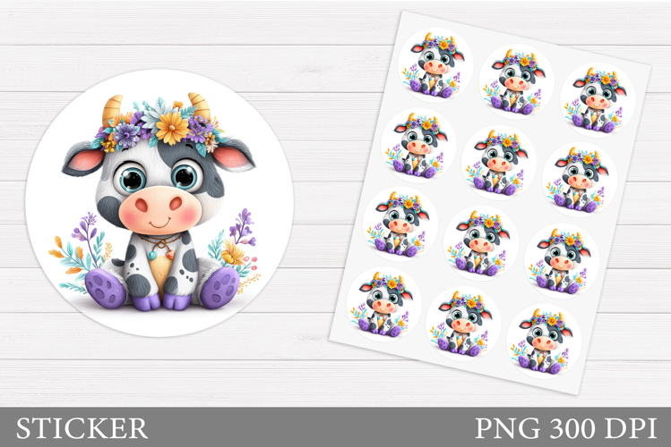 Cute Cow Sticker Design. Cow Sticker Printable