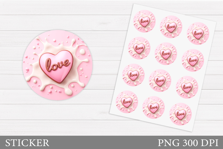Heart Sticker Printable. Valentines Round Sticker Design