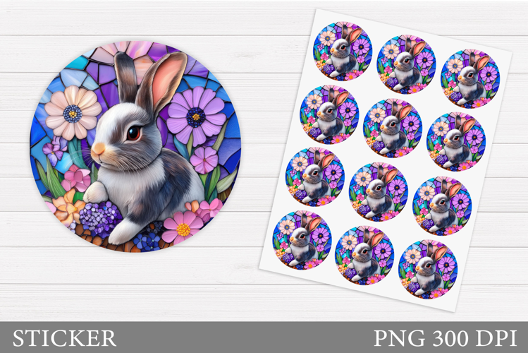 Cute Bunny Sticker Design. Bunny Flowers Sticker Printable