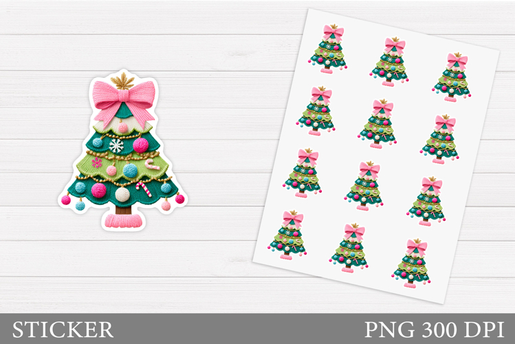 Crochet Christmas Tree Sticker. Christmas Sticker Printable