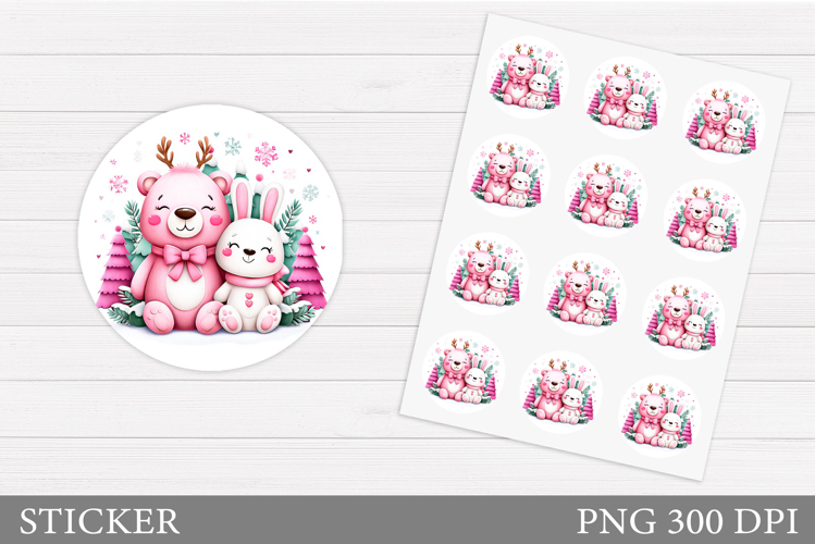 Christmas Bear Sticker Printable. Christmas Bunny Sticker