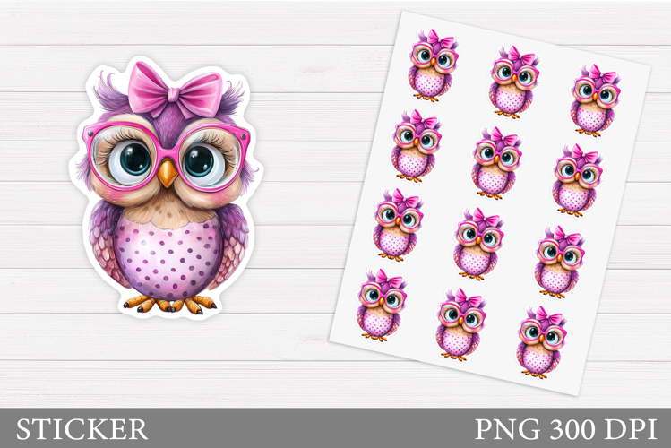Cute Owl Sticker Design. Funny Owl Sticker Printable