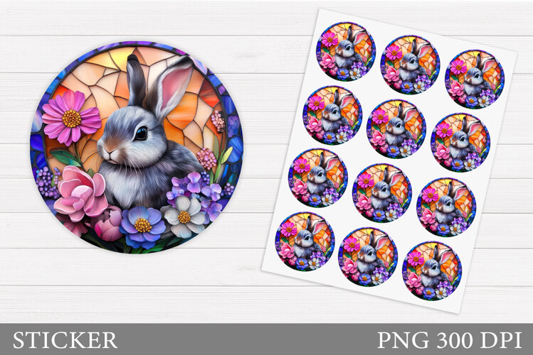 Cute Bunny Sticker Design. Bunny Flowers Sticker Printable example image 1
